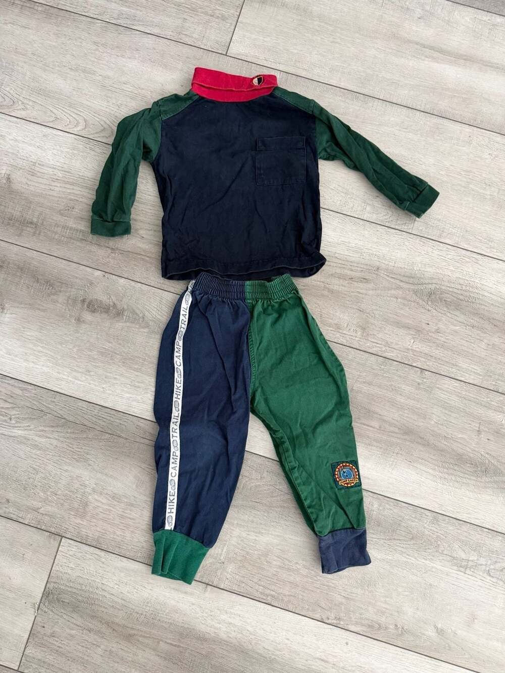 90s Vintage Mcdonalds Kids Colorblock Outfit Set Size 2 Red Green Navy Long Slee